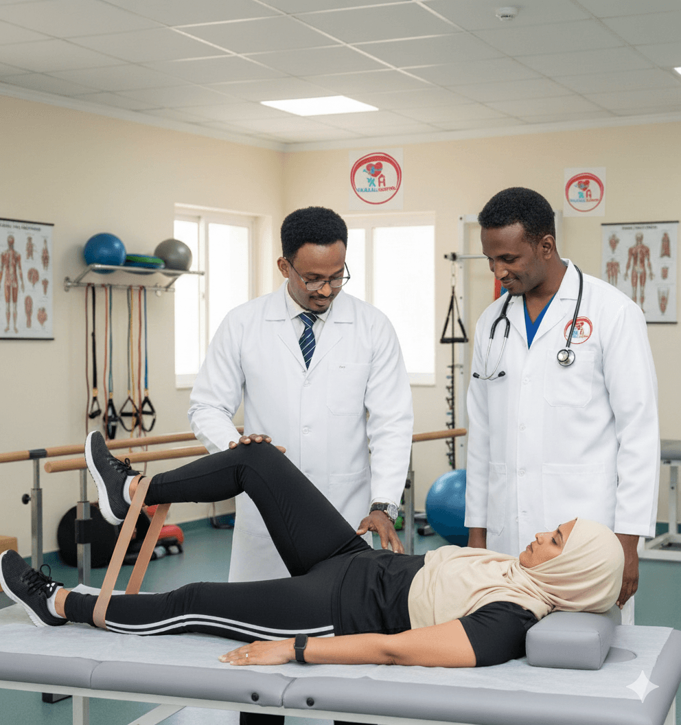 Specialist guiding a patient through recovery exercises