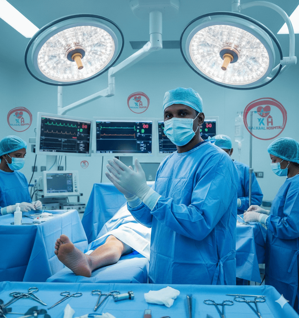 Surgeon preparing for vascular surgery in a modern operating room